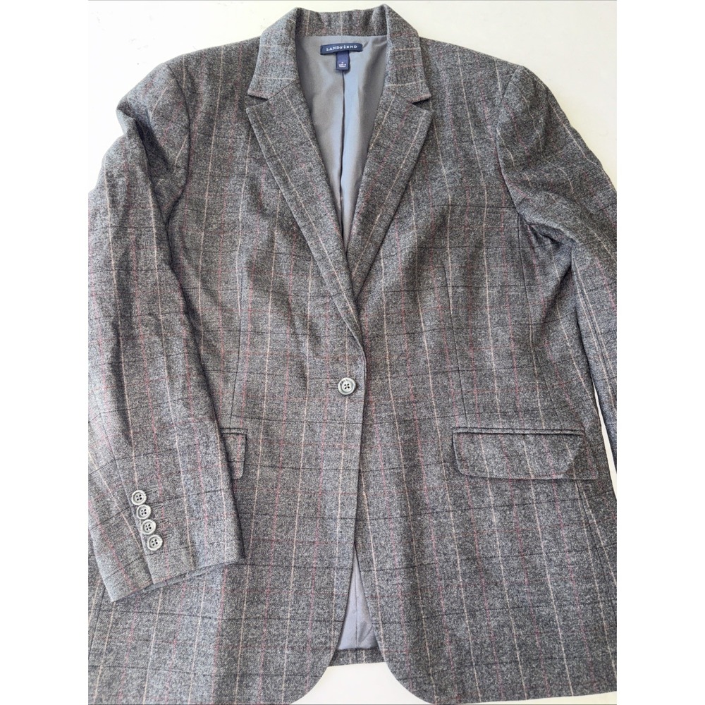 Lands End Womens 16 Pinstripe Blazer Jacket Wool Lined Preppy‎ Academia Office